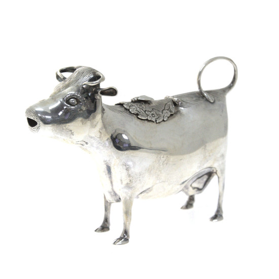Novelty Sterling Silver Cow Form Creamer Milk Jug, William Comyns, London.