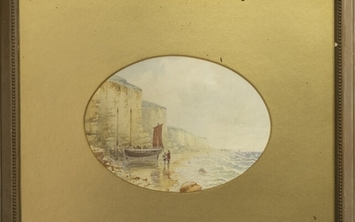 ON THE COAST AT HASTINGS, A WATERCOLOUR BY C T DICKSON