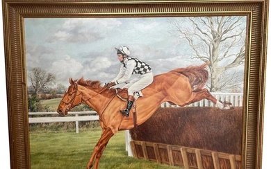 Oil Painting "Londolozi" Horse Jockey Racing Portrait Sue Wingate RCA 1947-2016