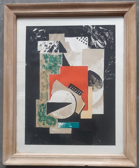 Olaf Rude: Composition. Usigned, circa 1920. Litograph in colours. Visible size 30×22 cm. Frame size 40.5×33 cm.