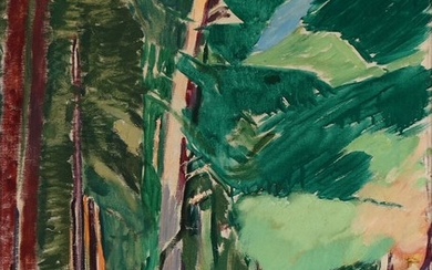 Oluf Høst: Forest glade in Gudhjem. Signed OH Gudhjem 25. Oil on canvas. 66×50 cm.