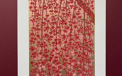 Original woodblock print - botanical, stars, sky, gold - Paper - botanical - Hajime Namiki (b 1947) - 'Shidarezakura 25' 枝垂れ桜 25 (Weeping Cherry 25) - Signed and numbered by the artist 35/200 - Japan - 2021