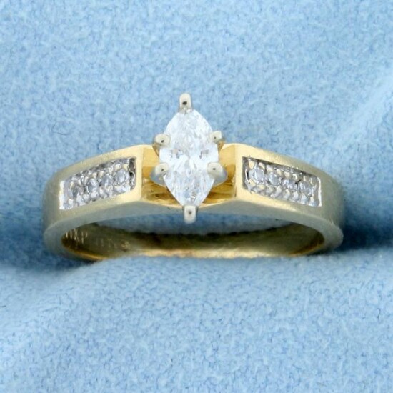 Over 1/3ct TW Marquise and Round Diamond Engagement