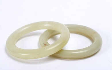 PAIR OF ASIAN SOLID WHITE JADE BRACELETS