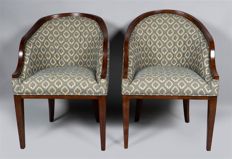 PAIR OF CONTEMPORARY MAHOGANY STAINED TUB CHAIRS