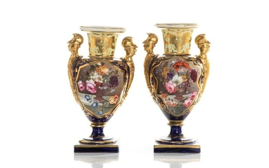 PAIR OF DERBY STYLE HAND PAINTED PORCELAIN VASES