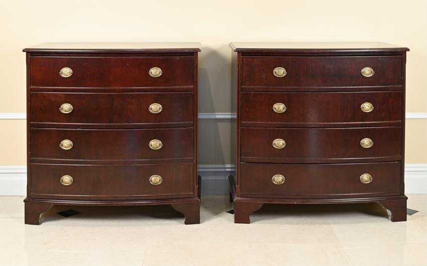PAIR OF HEPPLEWHITE STYLE BOW FRONT CHESTS