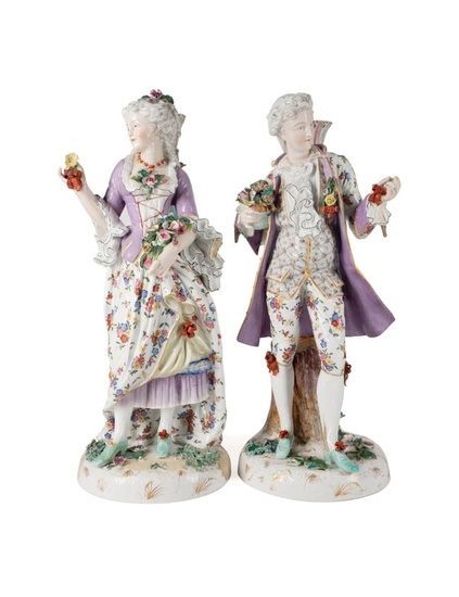 PAIR OF MEISSEN STYLE PORCELAIN FIGURAL LAMP BASES