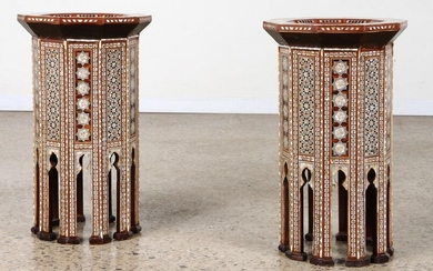 PAIR SYRIAN STYLE MOTHER OF PEARL INLAID TABLES