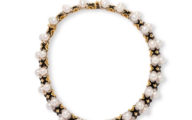 PEARL, DIAMOND AND ENAMEL NECKLACE, ITALY