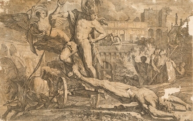 PIETRO TESTA "IL LUCCHESINO" (1611 / 1650), Aquiles arrastra el cuerpo de Héctor