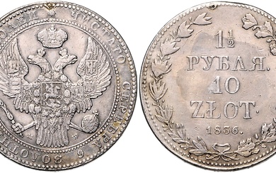 POLEN, Nikolaus I. von Russland, 1825-1855, 10 Zlotych =1 1/2 Rubel 1836 MW, Warschau