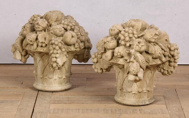 Pair Cast Stone Compote Bouquets