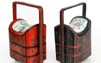 Pair Chinese Lacquer Stacking Boxes