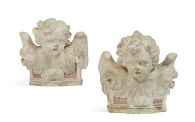 Pair Italian Baroque marble cherubs