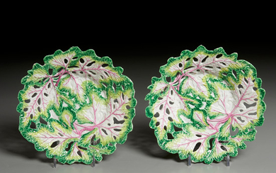 Pair Longton Hall Porcelain Reticulated Dishes