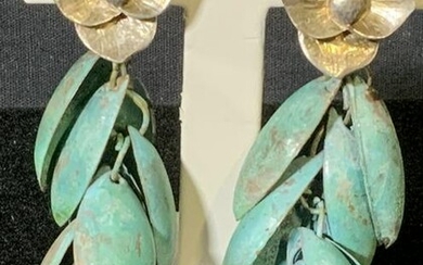 Pair Metal Shell Drop Clip On Earrings