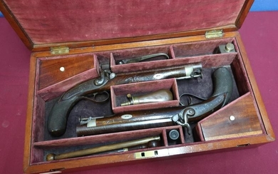 Pair of 16 bore percussion officers belt/dueling pistols by...