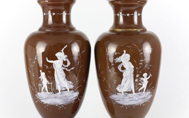 Pair of Continental Art Glass Figural Enamel Vases, circa 1900, deity