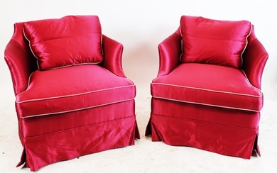 Pair of Custom Silk Upholstered Club Chairs