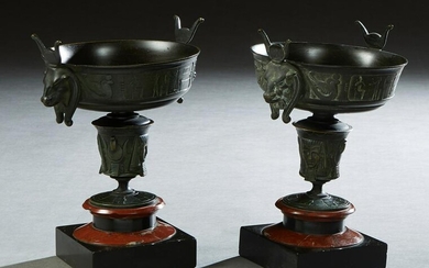 Pair of Egyptian Revival Bronze Urn Garnitures, early