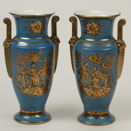 Pair of Empire Style Porcelain Vases with Chinoiserie
