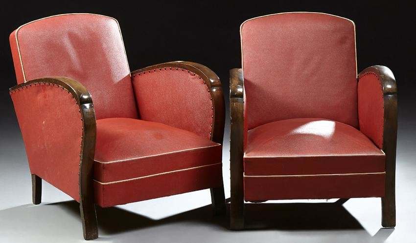 Pair of French Art Deco Beech Armchairs, c.1940 the