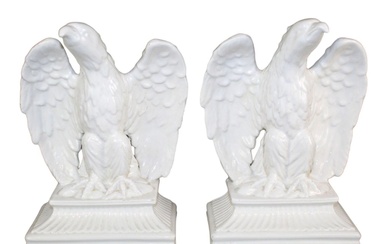 Pair of Italian white porcelain eagle bookends