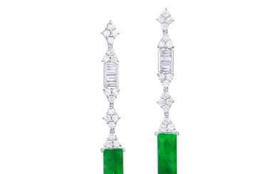 Pair of Jadeite and Diamond Ear Pendants