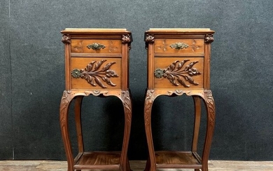 Pair of Japanese style bedside tables - in the style of Viardot - Louis XV Style - Mahogany - Mid 19th century