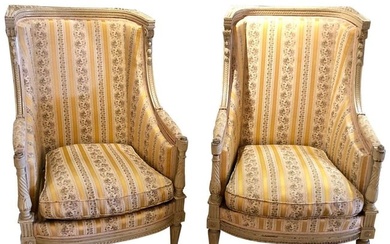 Pair of Maison Jansen, Louis XVI Style French Wingback or Arm Chairs