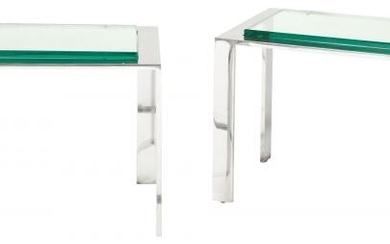 Pair of Pace Chrome and Glass Low Tables