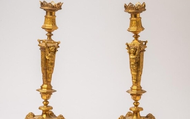 Pair of Russian Gilt Bronze Candlesticks.