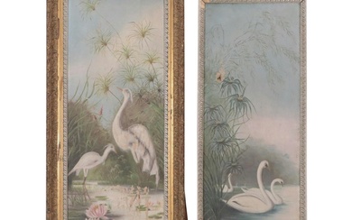 Pair of Victorian Hobbyist Oil Paintings of Birds