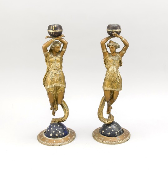 Pair of figurative candlesticks late 19th century, allegories...