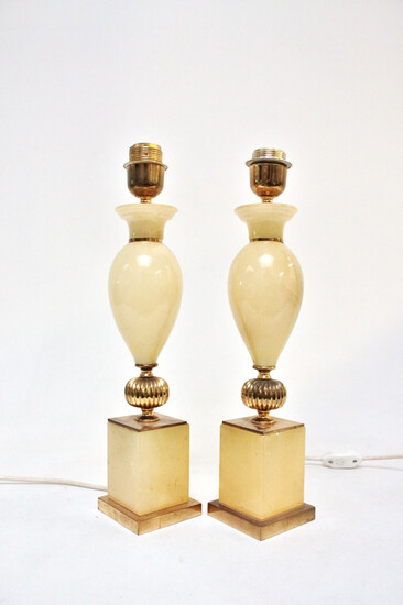 Pair of lamp feet from the 1960s / 70s, brass + alabaster, Italy (2).