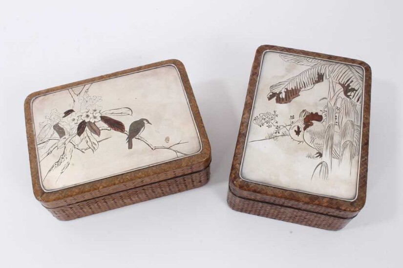 Pair of late 19th century Japanese mixed metal and straw work boxes