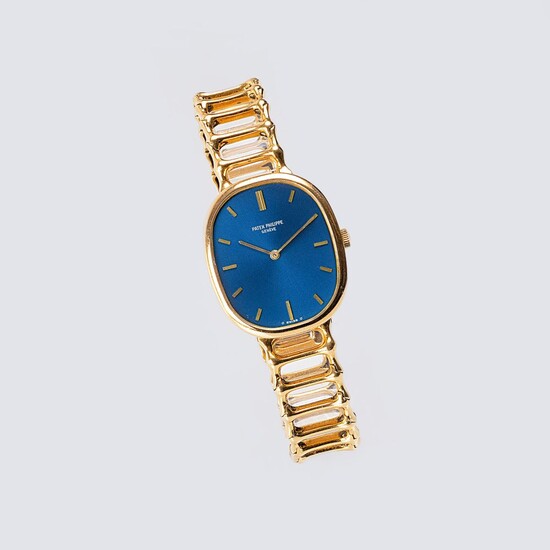 Patek Philippe: A Gentlemen's Wristwatch 'Golden Ellipse Blue Dial' with Gold Bracelet