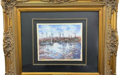 Paul-Emile Pissarro (French, 1884-1972) Signed Pastel on Paper Nautical Harbor Scene in Ornate Gilde
