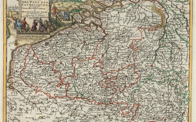 [Pays-Bas]. "Carte des Pays Bas Catholiques. Carte manuscrite contemporaine, grand cartouche de titre entouré d'une...