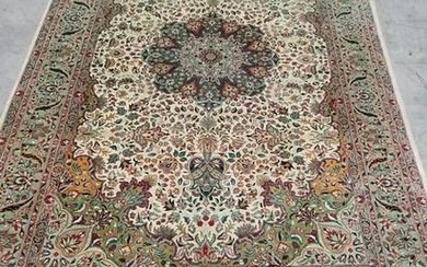 Persian Tabriz Wool pile with silk floral outlines on a