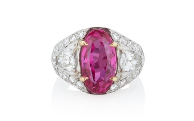 Pink sapphire and diamond ring