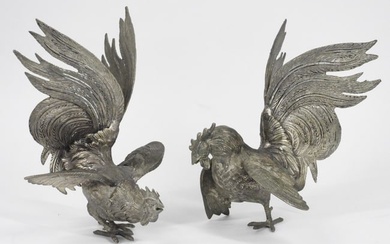 Pr. Victorian Silver Plated Table Birds Cocks