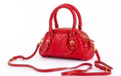 Prada Red Braided Leather Mini Handbag
