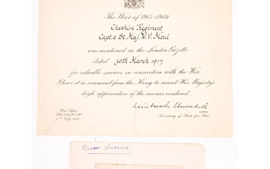 QUEEN VICTORIA . cut-out signature, foxed, laid on autograph...