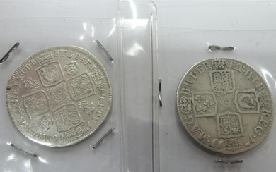 Queen Anne 1711 and George II 1736 shillings, S3610, 1) Plai...