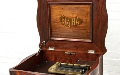 REGINA MAHOGANY DOUBLE COMB MUSIC BOX, 1898, H 13", W 22", D 20"