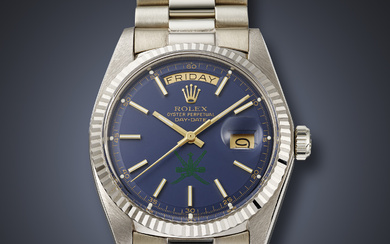 ROLEX, RARE WHITE GOLD 'DAY-DATE', WITH GREEN KHANJAR SYMBOL, REF. 1803/9