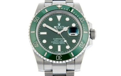 ROLEX - an Oyster Perpetual Submariner Hulk bracelet watch. Circa 2009. Stainless steel case with