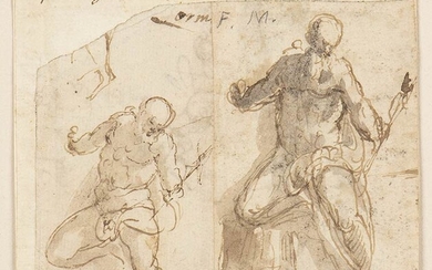 ROMAN SCHOOL, 17th CENTURY Two studies on male nude (Neptune?)...